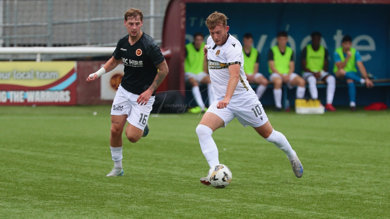 Ally Roy goes for goal against Stenhousemuir for Dumbarton