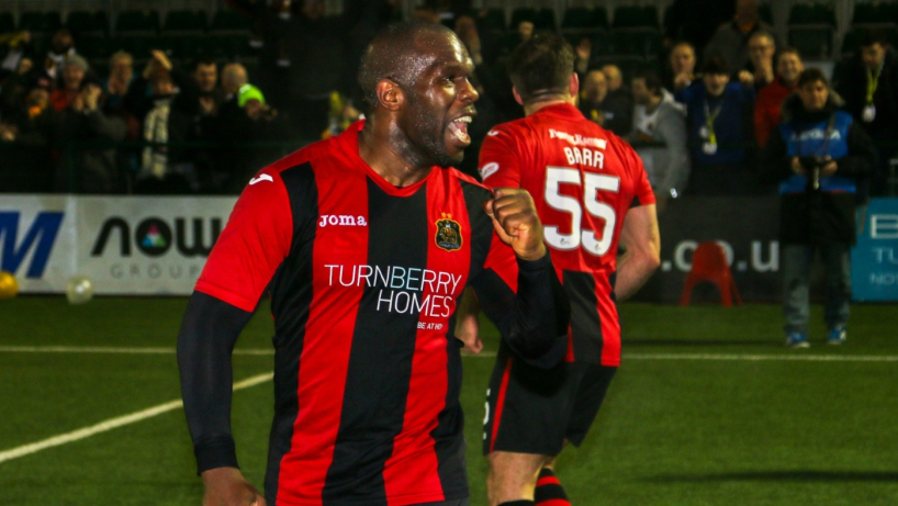 Christian Nade celebrates as a Dumbarton FC player