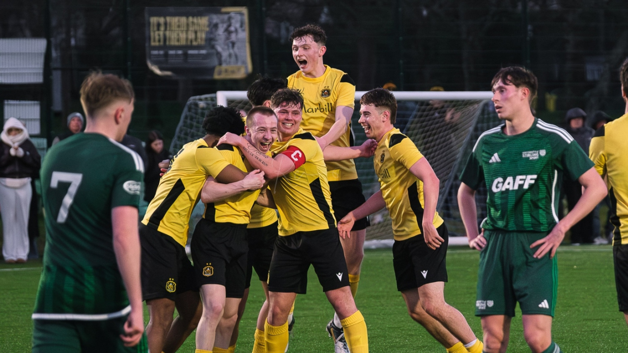 Dumbarton U20s celebrate a goal against University of Stirling