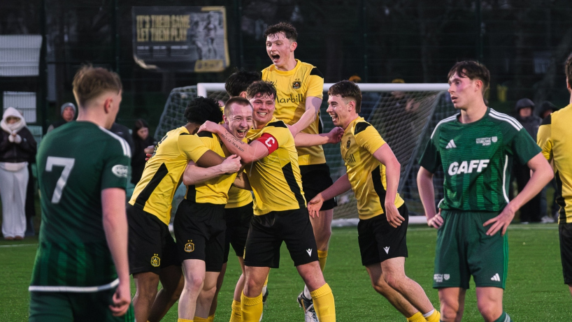 Dumbarton U20s celebrate a goal against University of Stirling