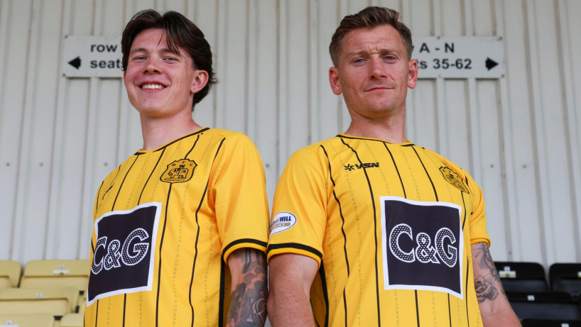 Kristian Webster and Mikey Doyle model Dumbarton FC's new away kit
