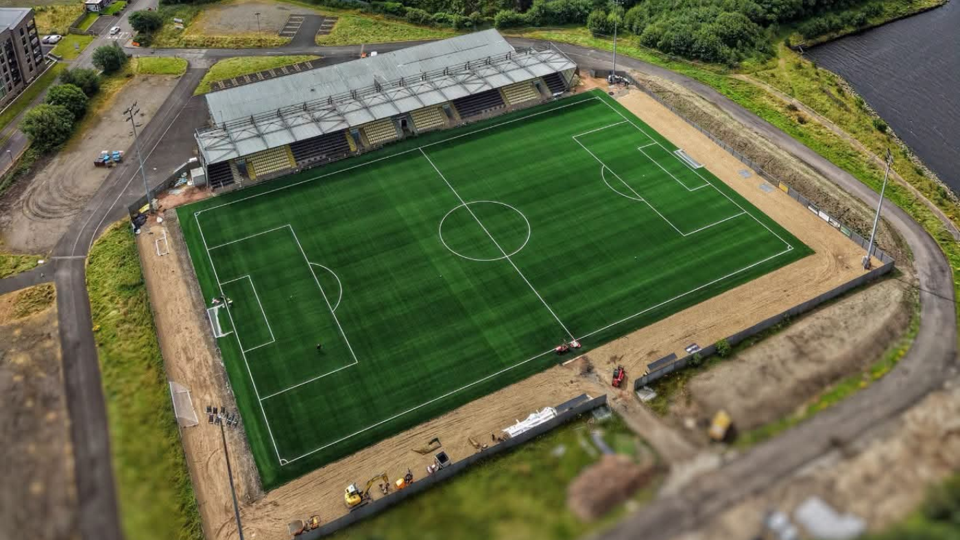 Aerial shot of new pitch at Dumbarton FC